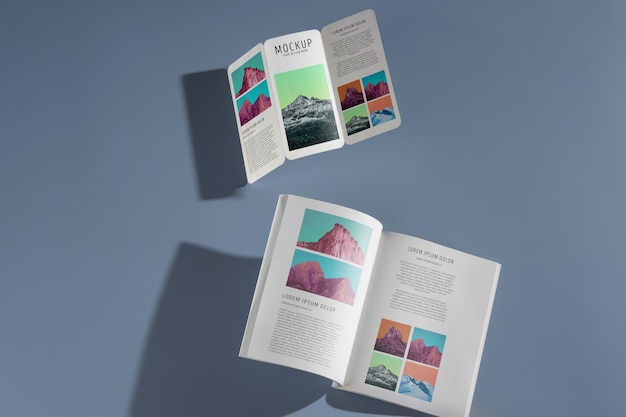 PSD design de maquete de brochura e revista com sombras