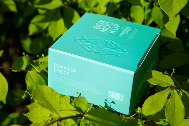 Design de maquete de caixa com logotipo em relevo