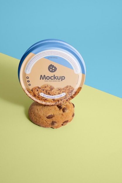 PSD design de maquete de caixa de biscoito de lata redonda