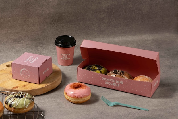 Design de maquete de caixa de donuts