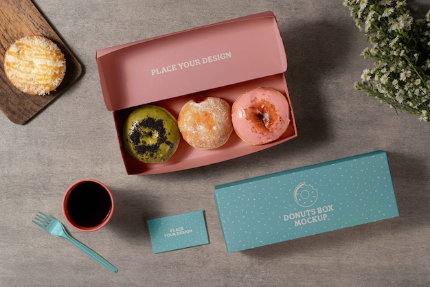 Design de maquete de caixa de donuts