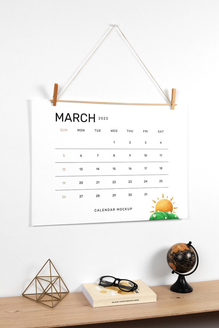 PSD design de maquete de calendário para pendurar na parede