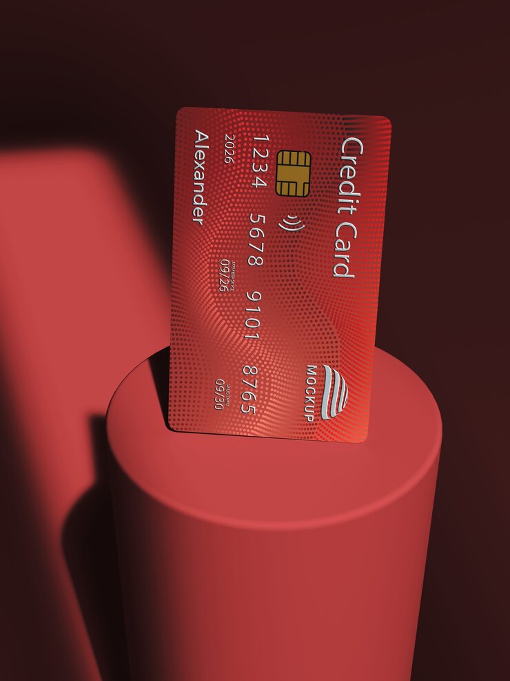PSD design de maquete de cartão de crédito levitando