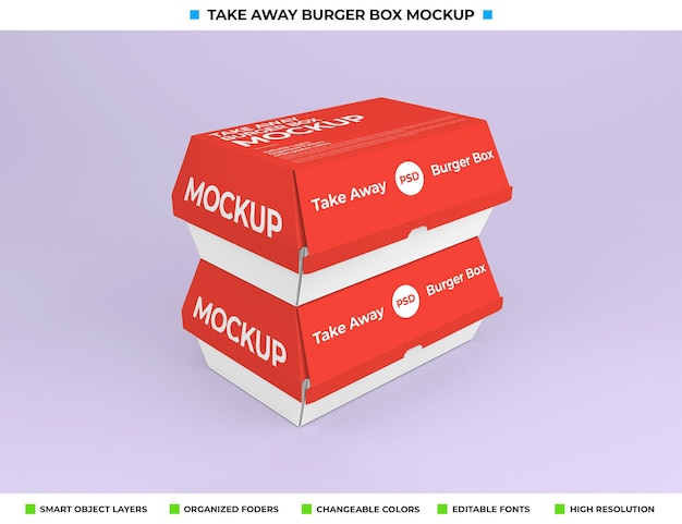 Design de maquete de embalagem de caixa de comida para levar