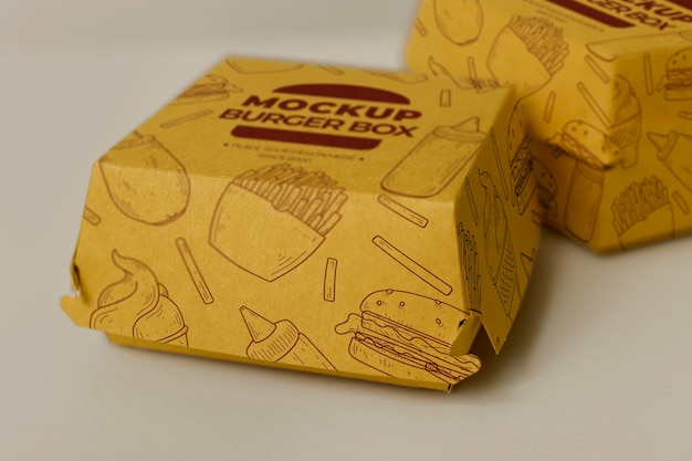 PSD design de maquete de embalagem de caixa de hambúrguer de papelão