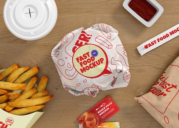 PSD design de maquete de embalagem de fast food