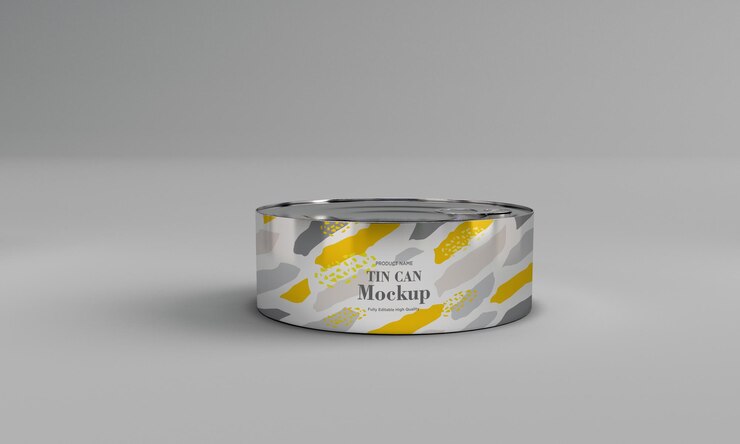 Design de maquete de embalagem de metal para comida