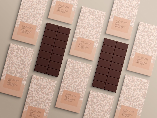 Design de maquete de embalagem de papel de embrulho de barra de chocolate