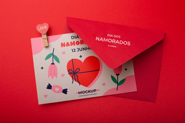 PSD design de maquete de envelope dia dos namorados