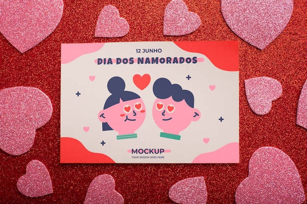 PSD design de maquete de envelope dia dos namorados