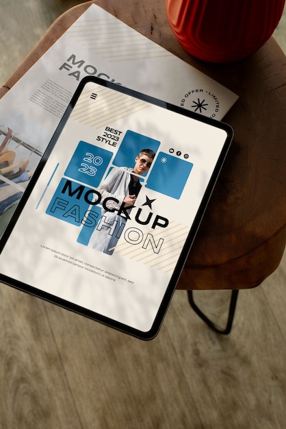 Design de maquete de Ipad e revista