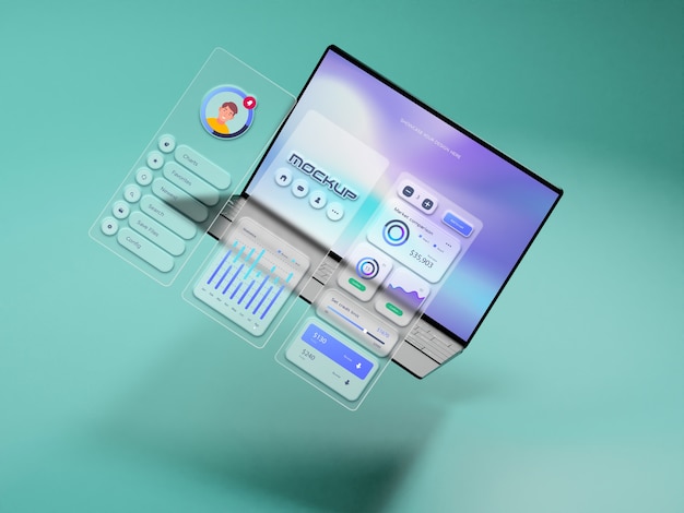 Design de maquete de laptop Glassmorphism