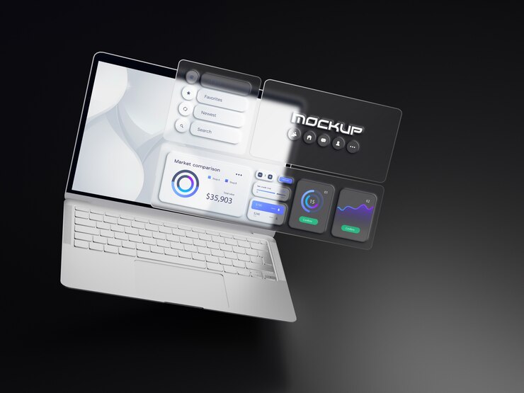 PSD design de maquete de laptop glassmorphism