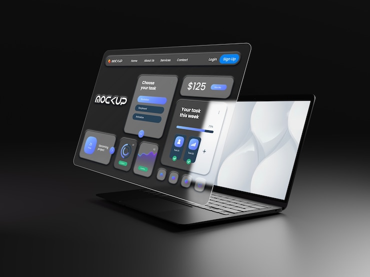 PSD design de maquete de laptop glassmorphism