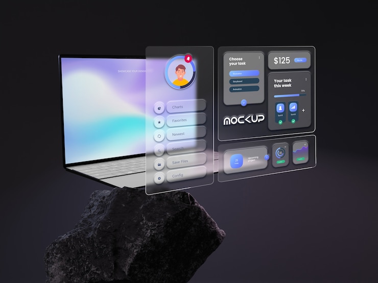 PSD design de maquete de laptop glassmorphism