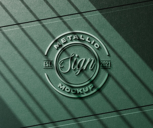 Design de maquete de logotipo de metal na superfície de couro