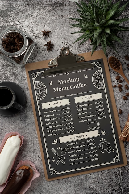 PSD design de maquete de menu de café