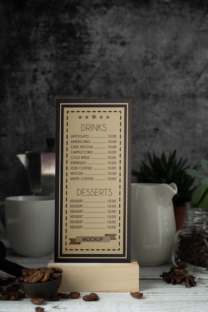 Design de maquete de menu de café