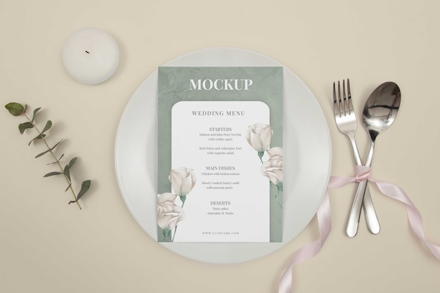 Design de maquete de menu de casamento