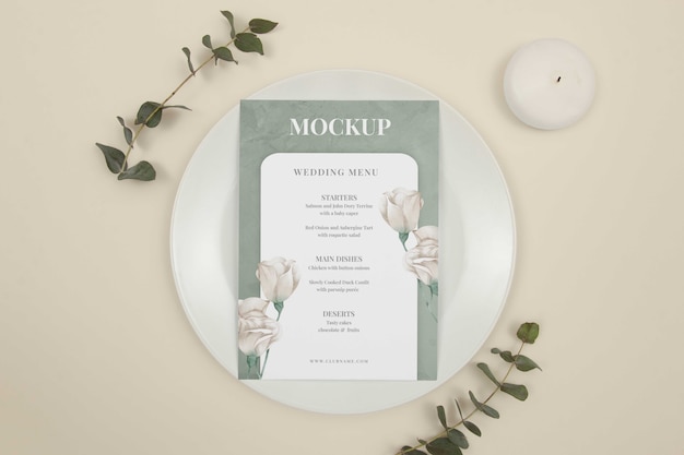 Design de maquete de menu de casamento