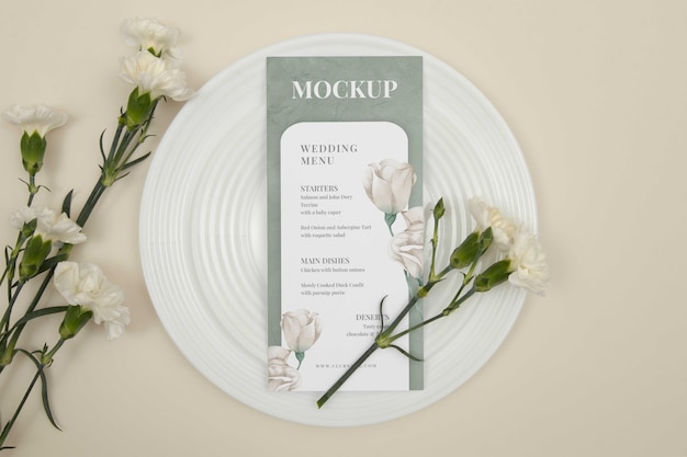 Design de maquete de menu de casamento