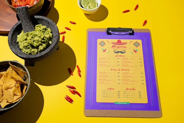 Design de maquete de menu de restaurante de comida mexicana