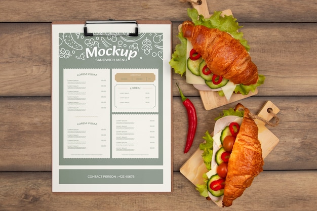 Design de maquete de menu de sanduíche