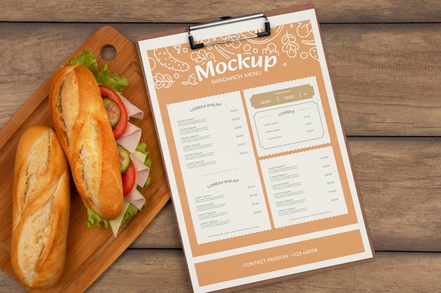 Design de maquete de menu de sanduíche