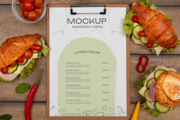 Design de maquete de menu de sanduíche