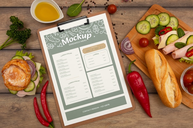 Design de maquete de menu de sanduíche