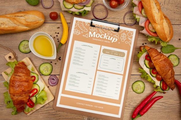 Design de maquete de menu de sanduíche