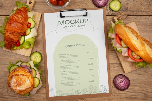 Design de maquete de menu de sanduíche