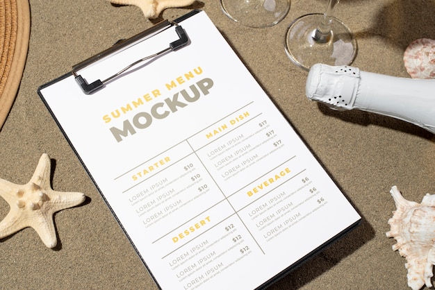 Design de maquete de menu de verão