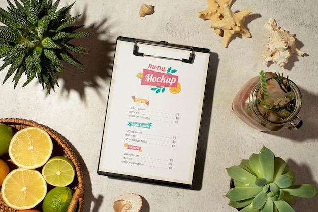 Design de maquete de menu de verão