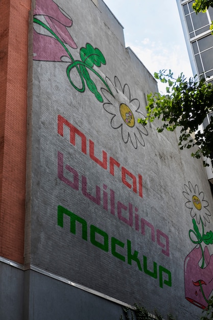 PSD design de maquete de mural na construção da cidade