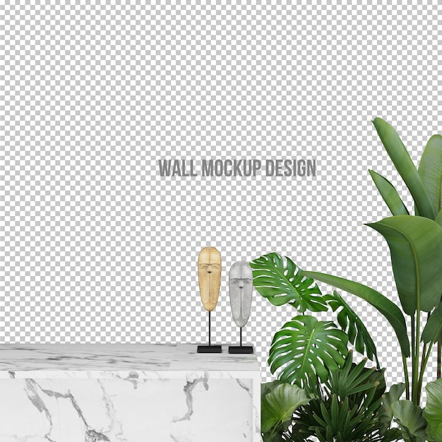 PSD design de maquete de parede e decoração de plantas