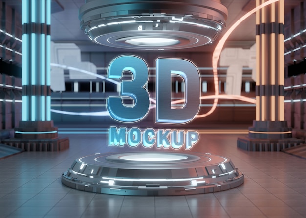 PSD design de maquete de pedestal 3d com luzes brilhantes