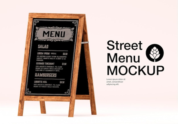 Design de maquete de placa de menu de rua isolado