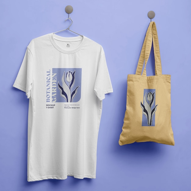 Design de maquete de sacola e camiseta