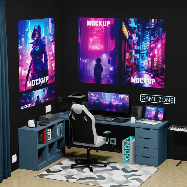 PSD design de maquete de sala de jogos