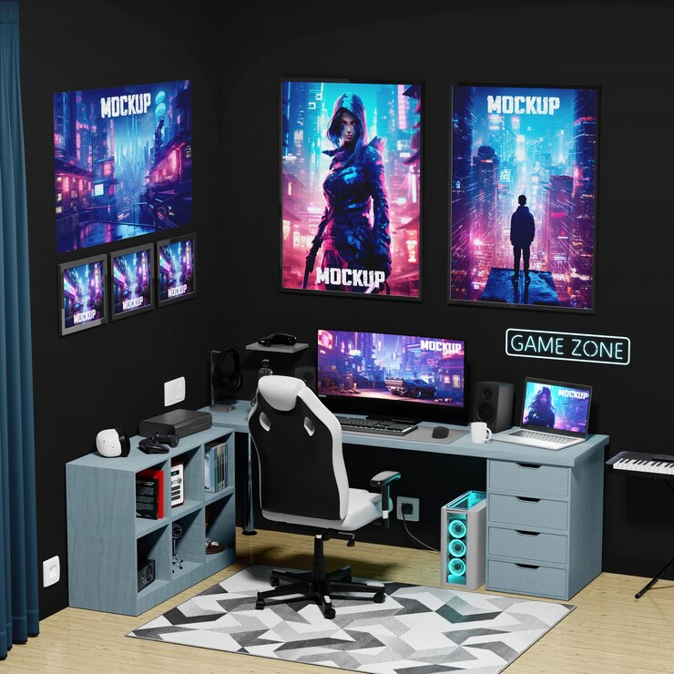PSD design de maquete de sala de jogos