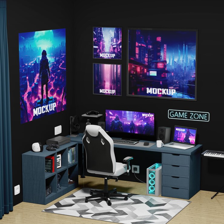 PSD design de maquete de sala de jogos