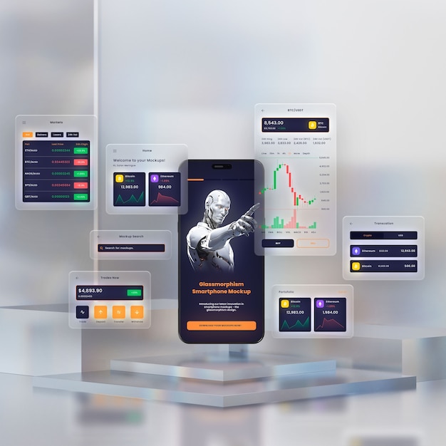 PSD design de maquete de smartphone glassmorphism