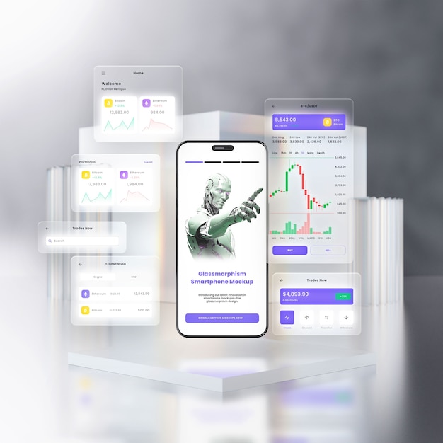 Design de maquete de smartphone Glassmorphism