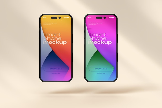 Design de maquete de smartphone iPhone 14 com fundo editável