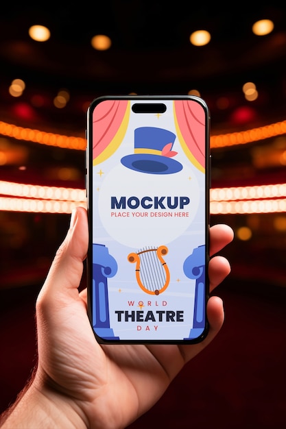 Design de maquete de telefone do dia mundial do teatro