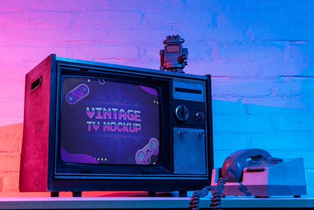 PSD design de maquete de televisão vintage
