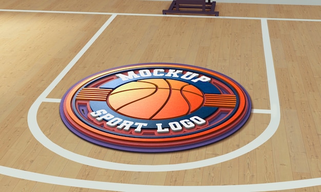 PSD design de maquete do logotipo da quadra de basquete