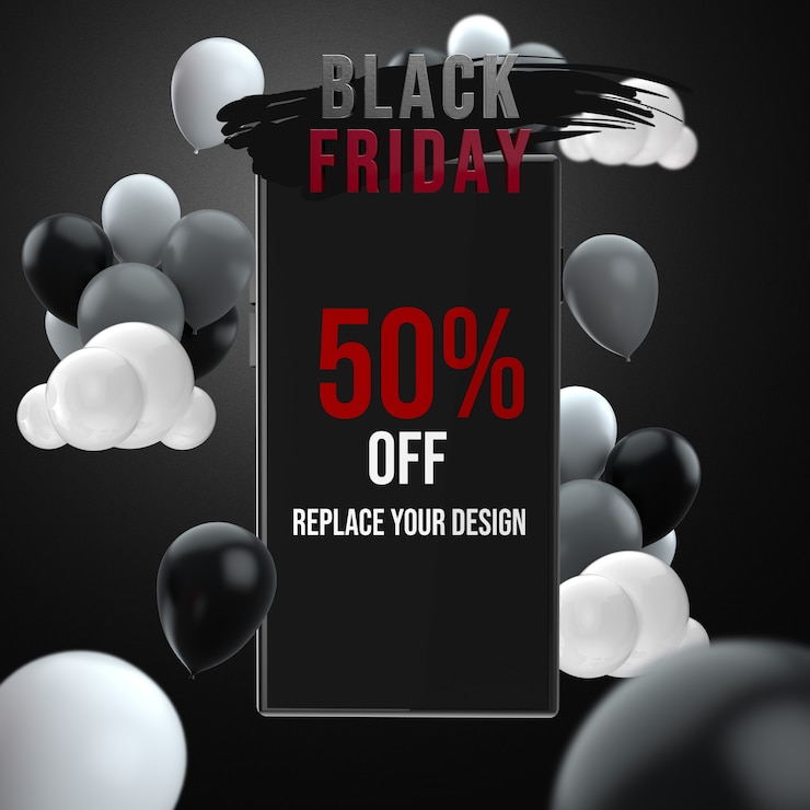 PSD design de maquete do smartphone black friday