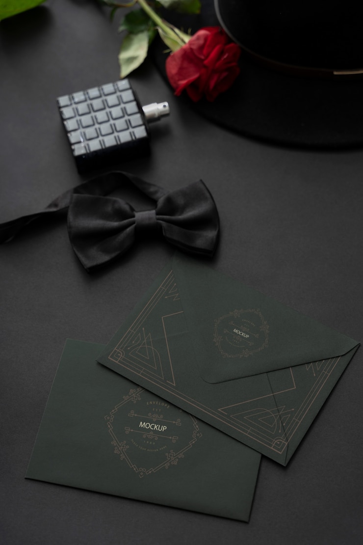 PSD design de maquete para envelope de papel escuro